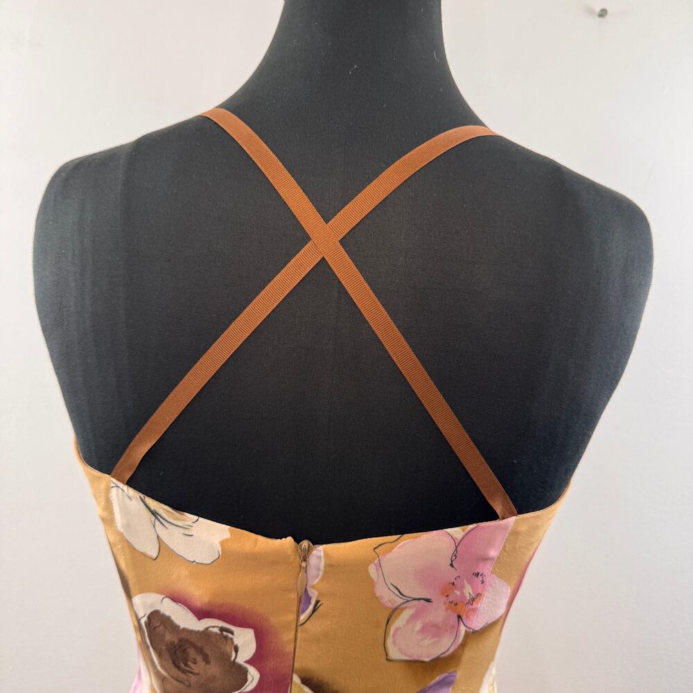VINTAGE 90's Y2K Laundry by Shelli Segal Beige Fitted Dress Floral Sweetheart 6 - Picture 5 of 11